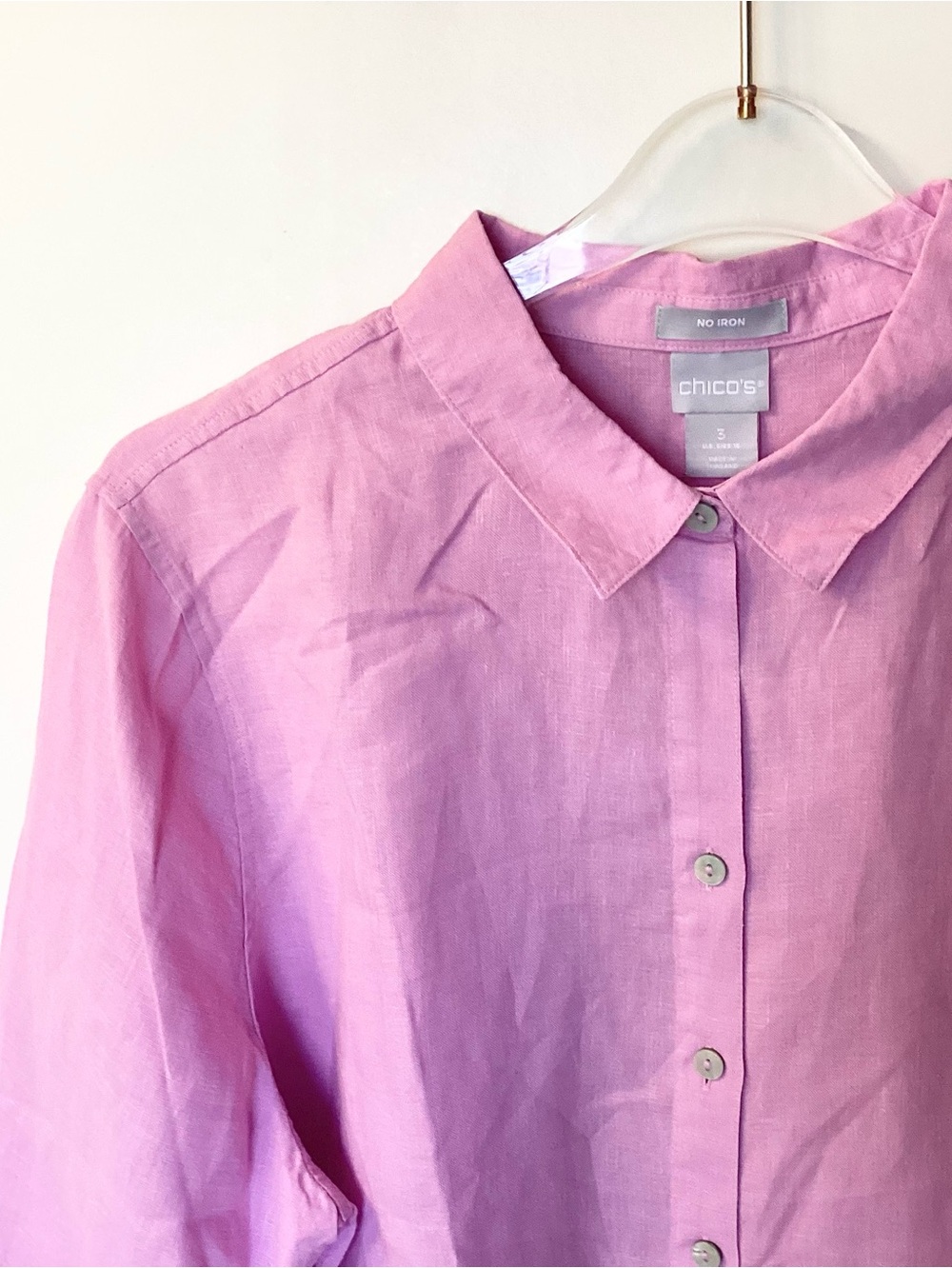 NWOT Chico’s No-Iron 3/4 Sleeve Linen Button Up Shirt - Pink - 16 - Picture 2 of 6